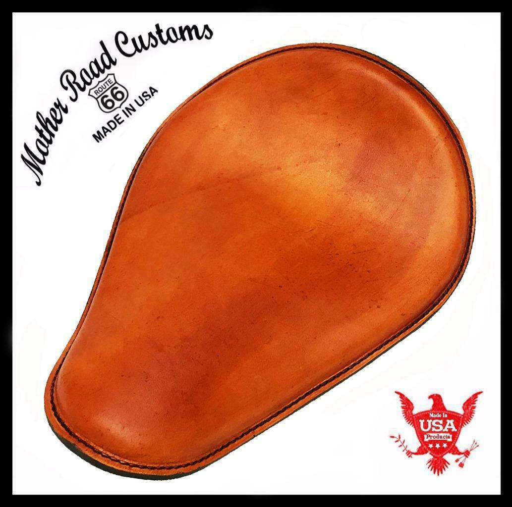 11x14" Tan Distressed Leather Spring Solo Seat Chopper Harley Sportster Bobber - Mother Road Customs