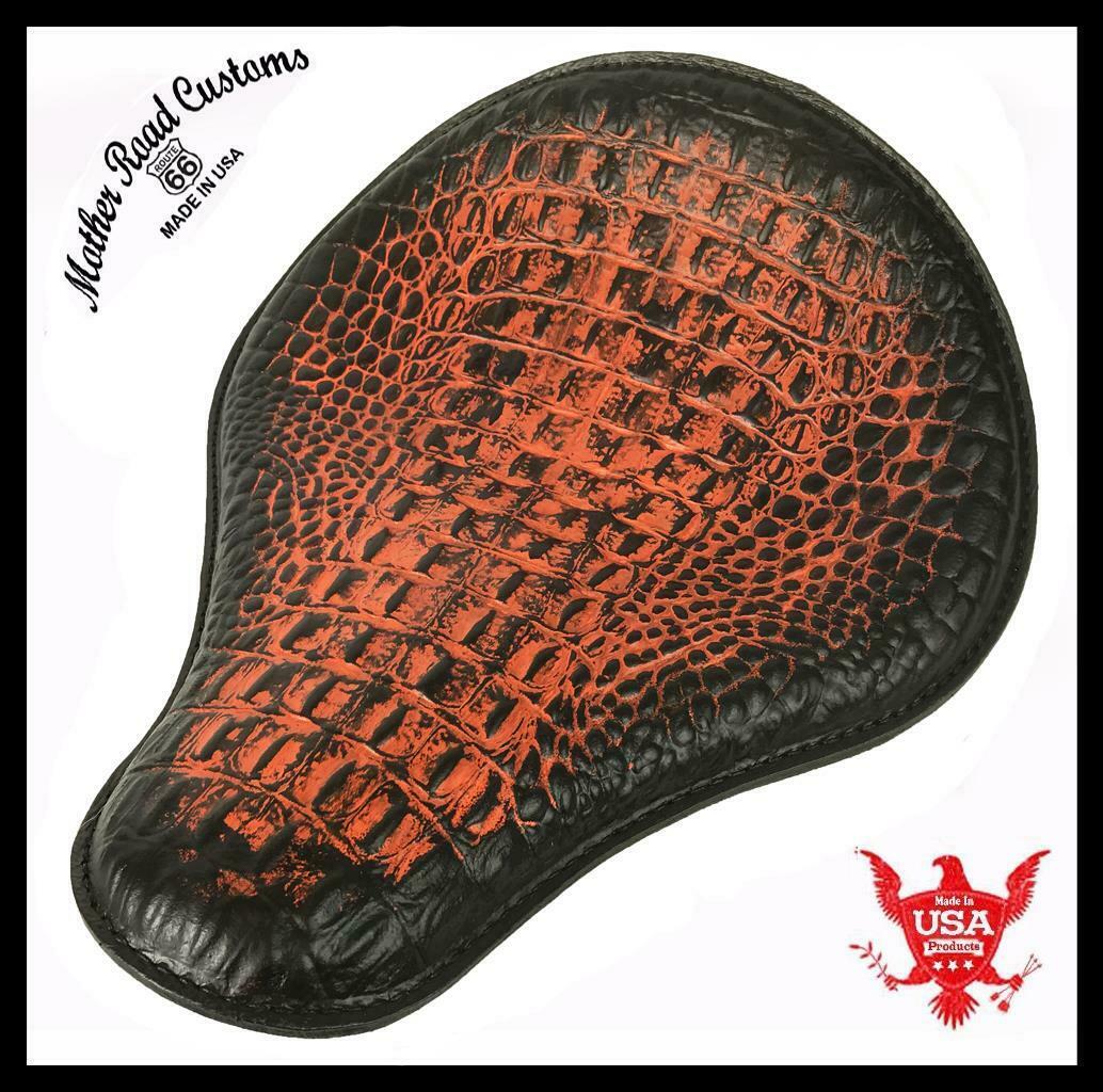 12x13" Ant Orange Alligator Leather Chopper Harley Sportster Spring Seat Dyna - Mother Road Customs
