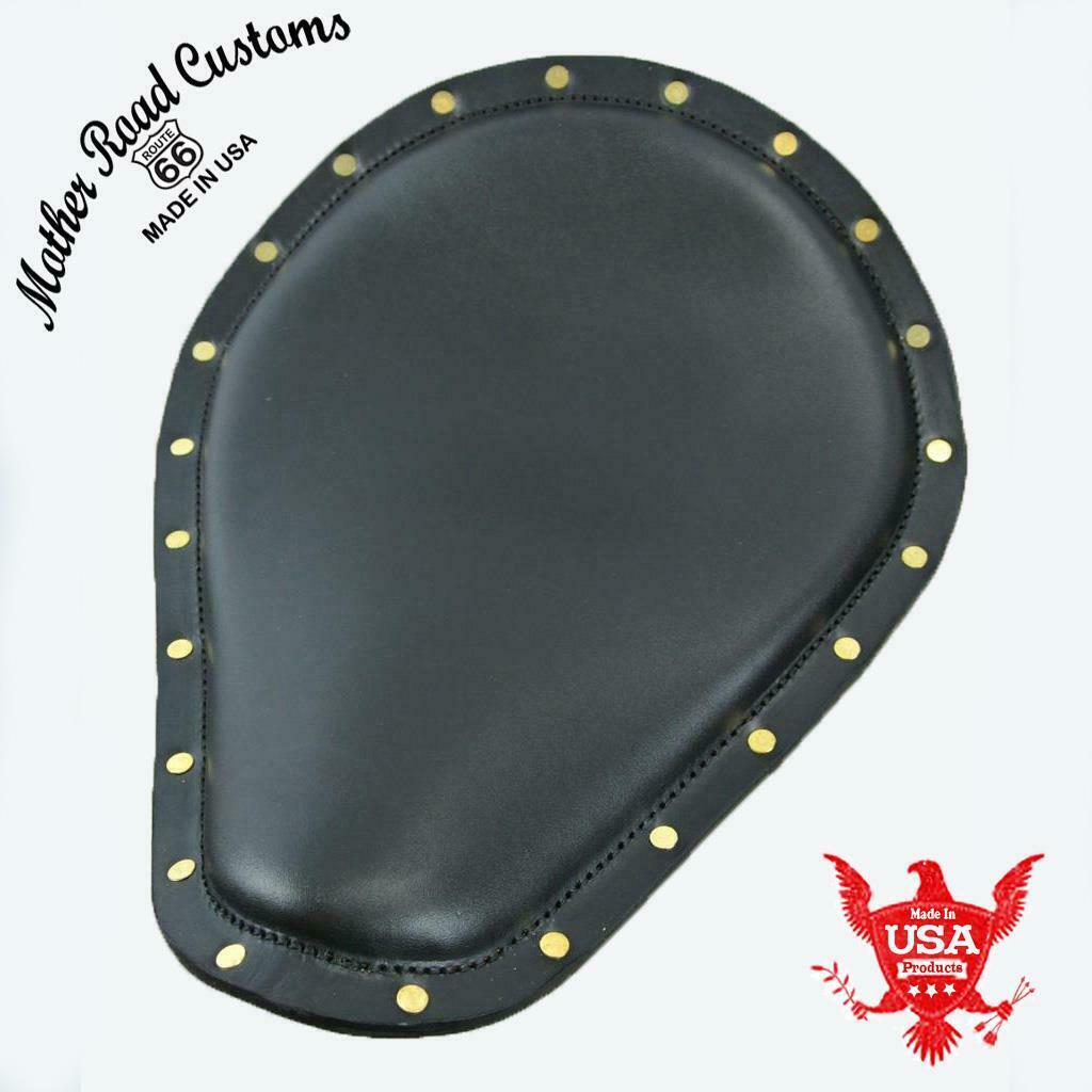 Seat Spring Chopper Harley Sportster 11x14" Smooth Black Brass Rivets Leather - Mother Road Customs