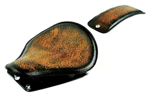 1982-2003 Sportster Harley Seat Ant Brn Snake Leather Conversion Kit & P-pad bcs - Mother Road Customs