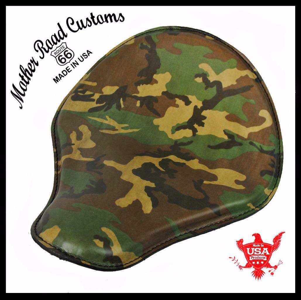 Spring Solo Seat Chopper Bobber Harley Sportster 12x13" Woodland Camo Leather
