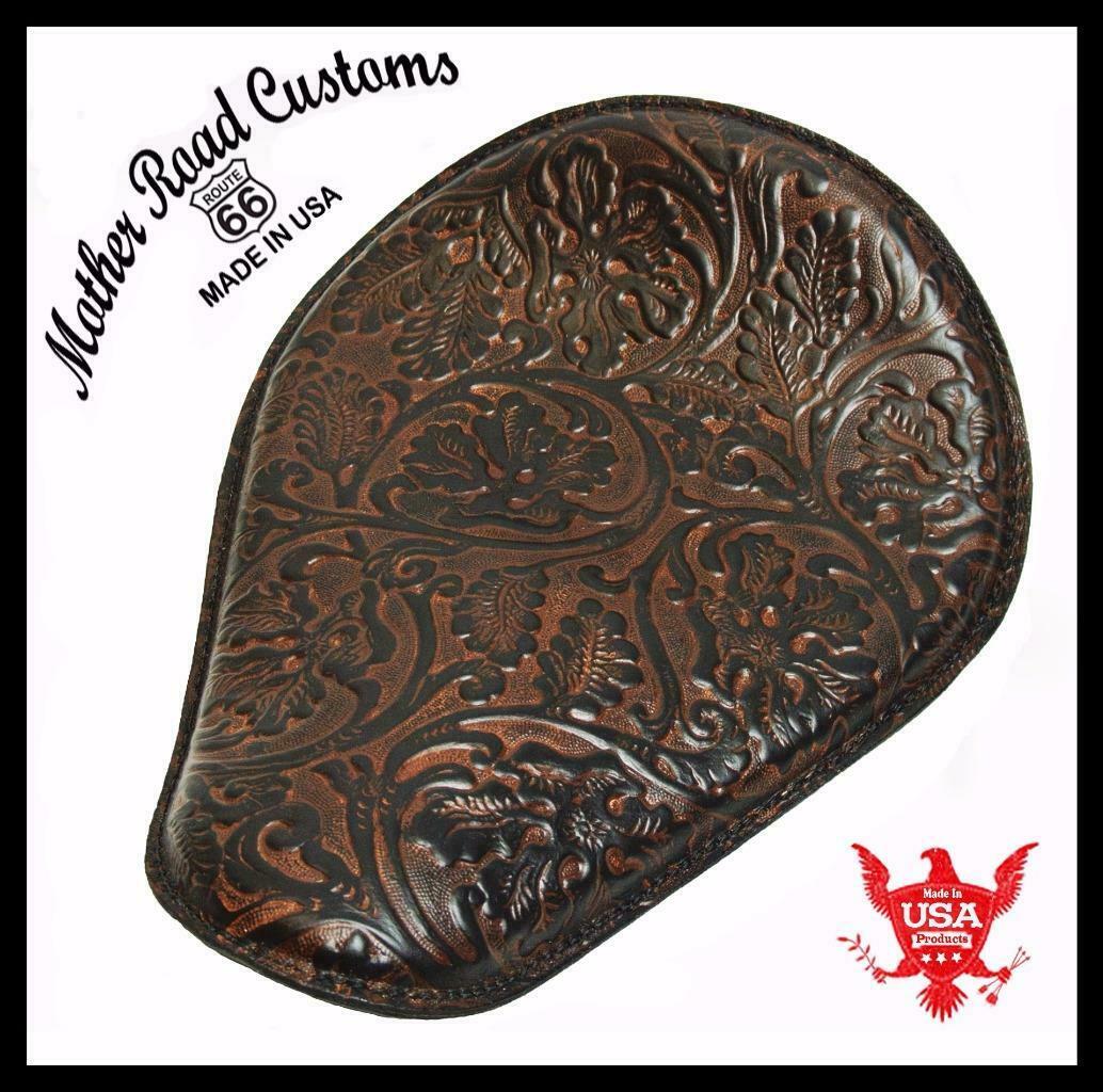 Spring Solo Seat Chopper Bobber Harley Sportster 10x13" Ant Chocolate Oak Leaf