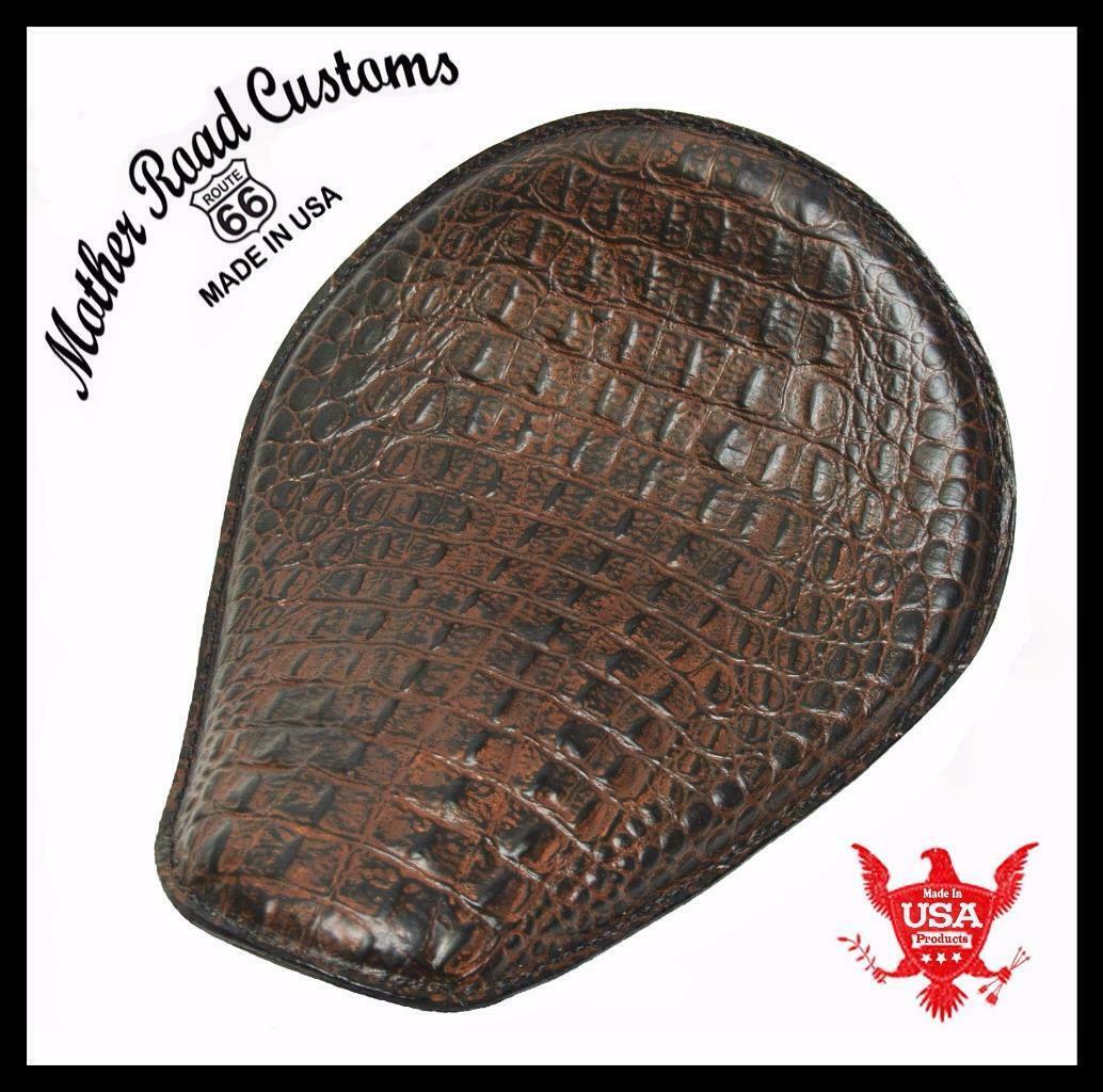 Spring Solo Seat Chopper Bobber Harley Sportster 10x13" Ant Chocolate Alligator