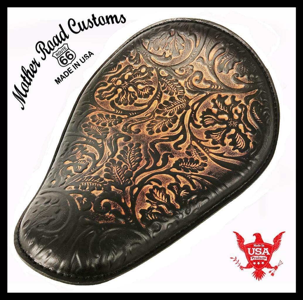 Spring Seat Chopper Bobber Harley Sportster Hond 11x14 Ant Brn Oak Leaf Leather - Mother Road Customs