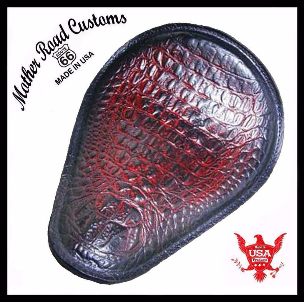 Harley Sportster Spring Seat Chopper Bobber Cherry Alligator Embossed Leather - Mother Road Customs