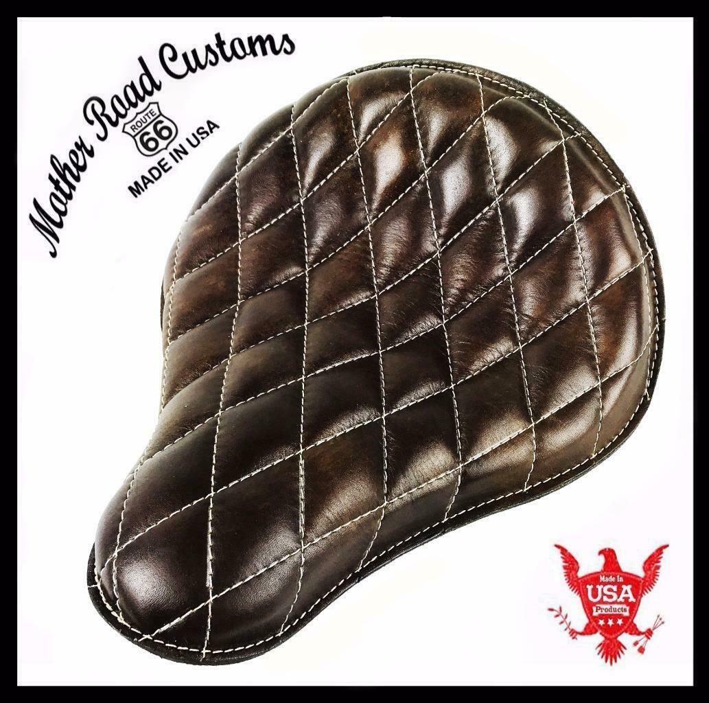 Spring Seat Chopper Sporster Dyna Harley Bobber Brn Diamond Stitched 12x13"  fxr