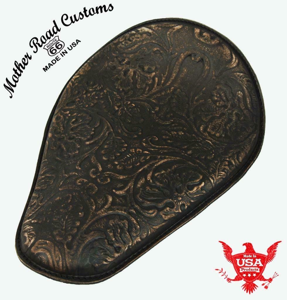 Seat Harley Sportster Bobber Blk Dis Oak Leaf Tooled Chopper Mother Road Customs - Mother Road Customs