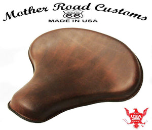Spring Solo Tractor Seat Chopper Bobber Harley Sportster 15x14" Brown Leather - Mother Road Customs