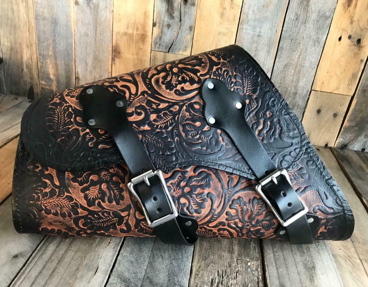 1982-2020 Sportster Saddle Bag Harley Frame Ant Brown Oak Leaf Leather USA! MRC - Mother Road Customs