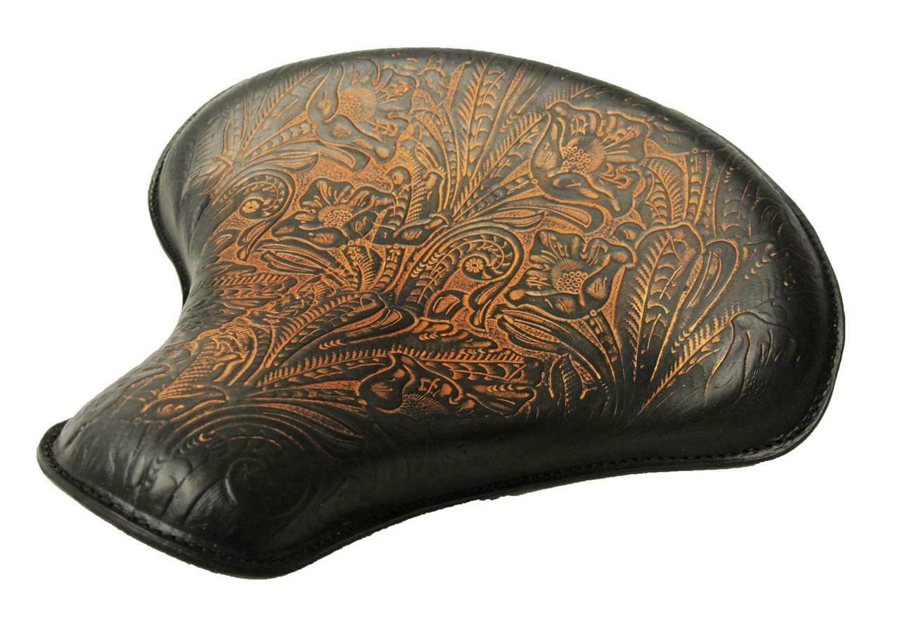 2017-2020 Triumph Bobber 15x14" Ant Brown Tooled Leather Solo Tractor Seat - Mother Road Customs