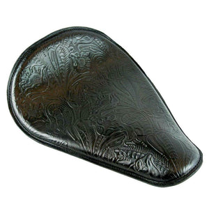 11x16 Black Tooled Leather Spring Solo Seat Chopper Bobber Harley Softail USA - Mother Road Customs