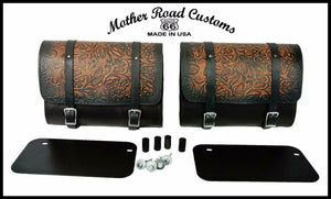 2015-2020 Indian Saddle Bags Mounting Hardware Scout AntBrn Oak Leaf Leather MRC - Mother Road Customs