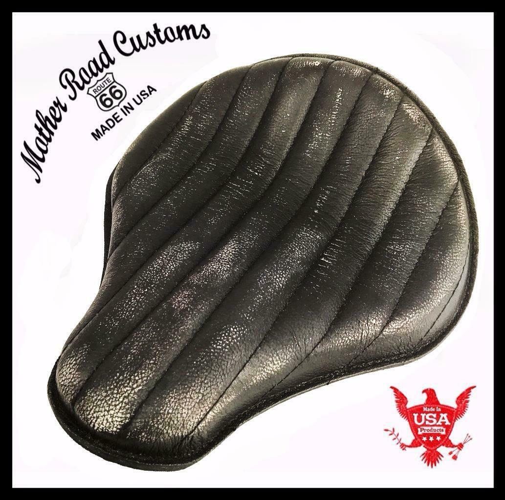 Seat Chopper Harley Sportster Bobber Yamah 12x13" Black Distres Tuck Roll Brown - Mother Road Customs