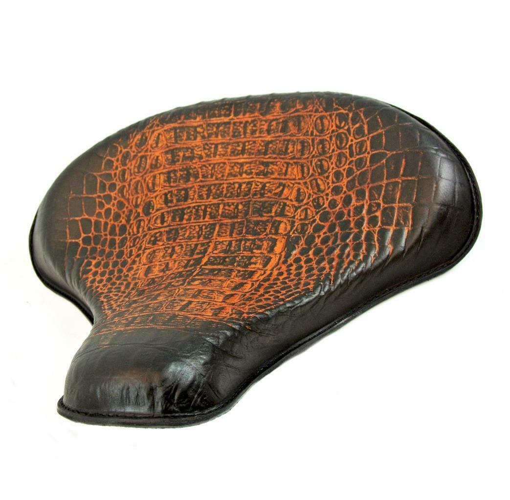 2017-2020 Triumph Bobber 15x14" Ant Brown Alligator Leather Solo Tractor Seat - Mother Road Customs