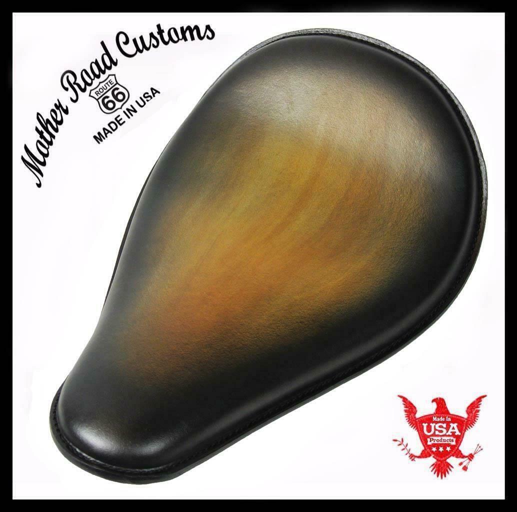 Spring Solo Seat Chopper Bobber Harley Softail 11x16 Black Tan Sunburst Leather