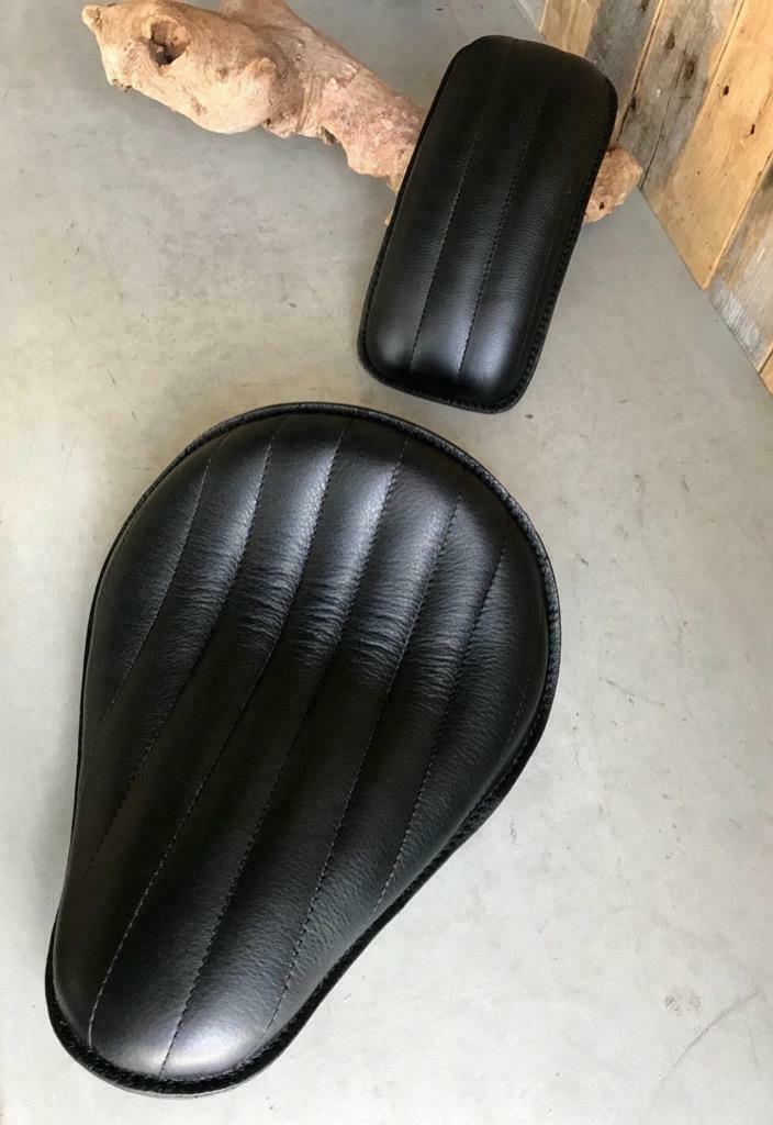 Seat P-Pad Chopper Harley Sportster Bobber Chopper 11x14 Blk Tuck Roll Leather - Mother Road Customs