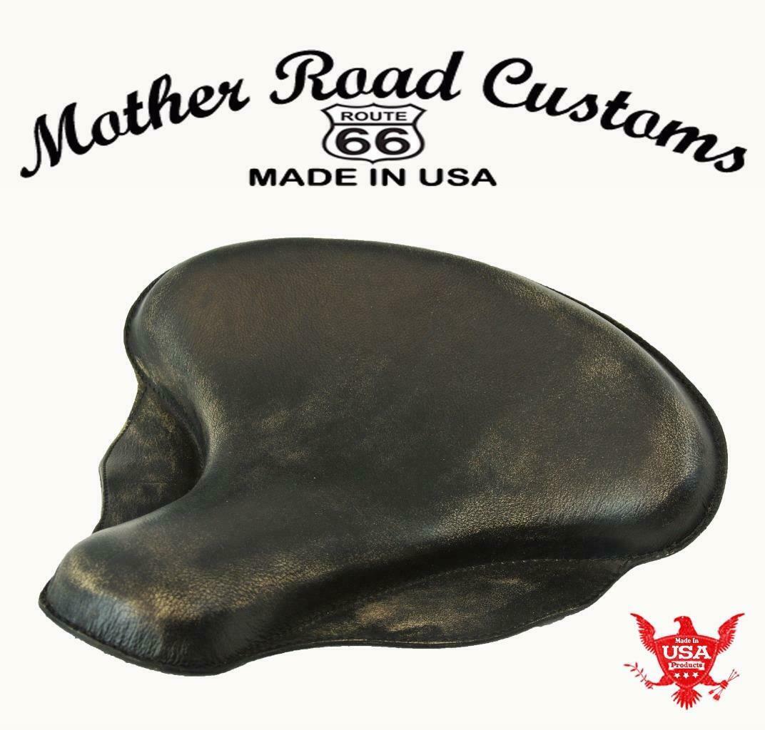 17x16" Spring Solo Tractor Seat Harley Touring Indian Chief Soft Black Distress - Mother Road Customs