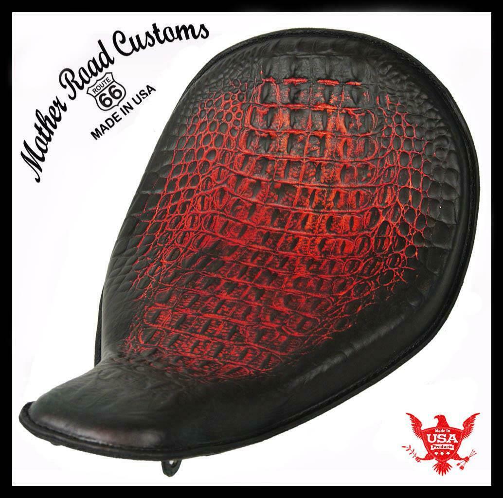 2010-2020 Harley Sportster Solo Seat High Back On The Frame AntRed Gator Leather - Mother Road Customs