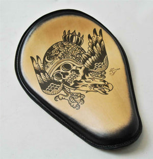 Spring Solo Seat Chopper Harley Sportster 10x13 Eagle Skull Tattoo Leather Blk F