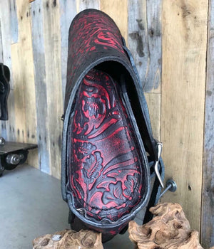 Ant Red Oak Leaf Leather Saddle Bag Universa Softail Hardtail Chopper Motorcycle - Mother Road Customs