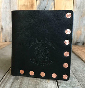 "Riveter" Men's Black Leather Bifold Wallet With Solid Copper Rivets - Mother Road Customs