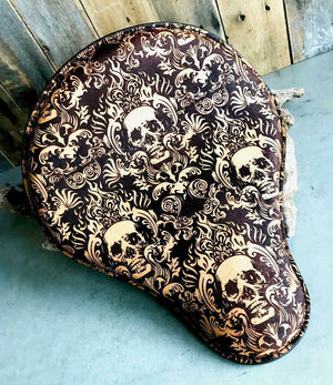 Spring Leather Seat Chopper Sportster Harley 12x13 Scroll Skull Engraved Tooled - Mother Road Customs