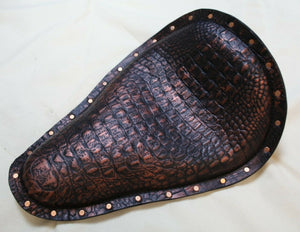 Seat Chopper Harley Softail 12x17x1" Black and Copper Alligator W Copper Rivets - Mother Road Customs