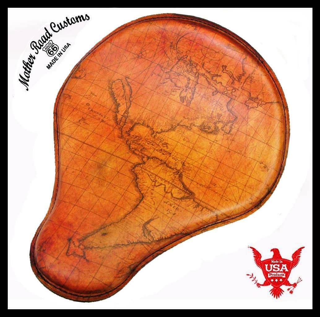 Spring Seat Chopper Bobber Harley Sportster Yamaha 12x13 Old Map Tattoo Leather - Mother Road Customs