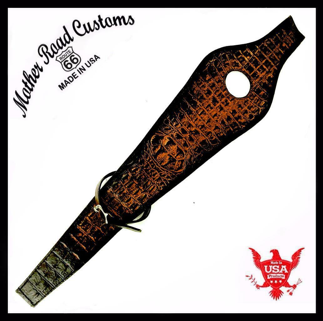 Tank Bib 2004-2020 Harley Sportster Antique Brown Alligator Leather All Models - Mother Road Customs