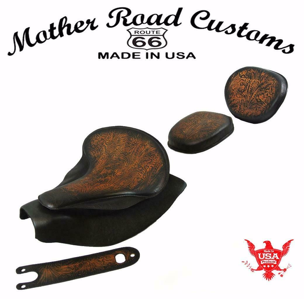 2014-2021 Indian Chief AntBrn Tooled Spring Seat Mounting Kit Pad Back Rest Bib bs