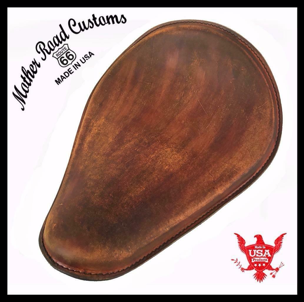 201 Brn Distressed Leather Spring Solo Seat Chopper Harley Sportster Bobber MRC - Mother Road Customs