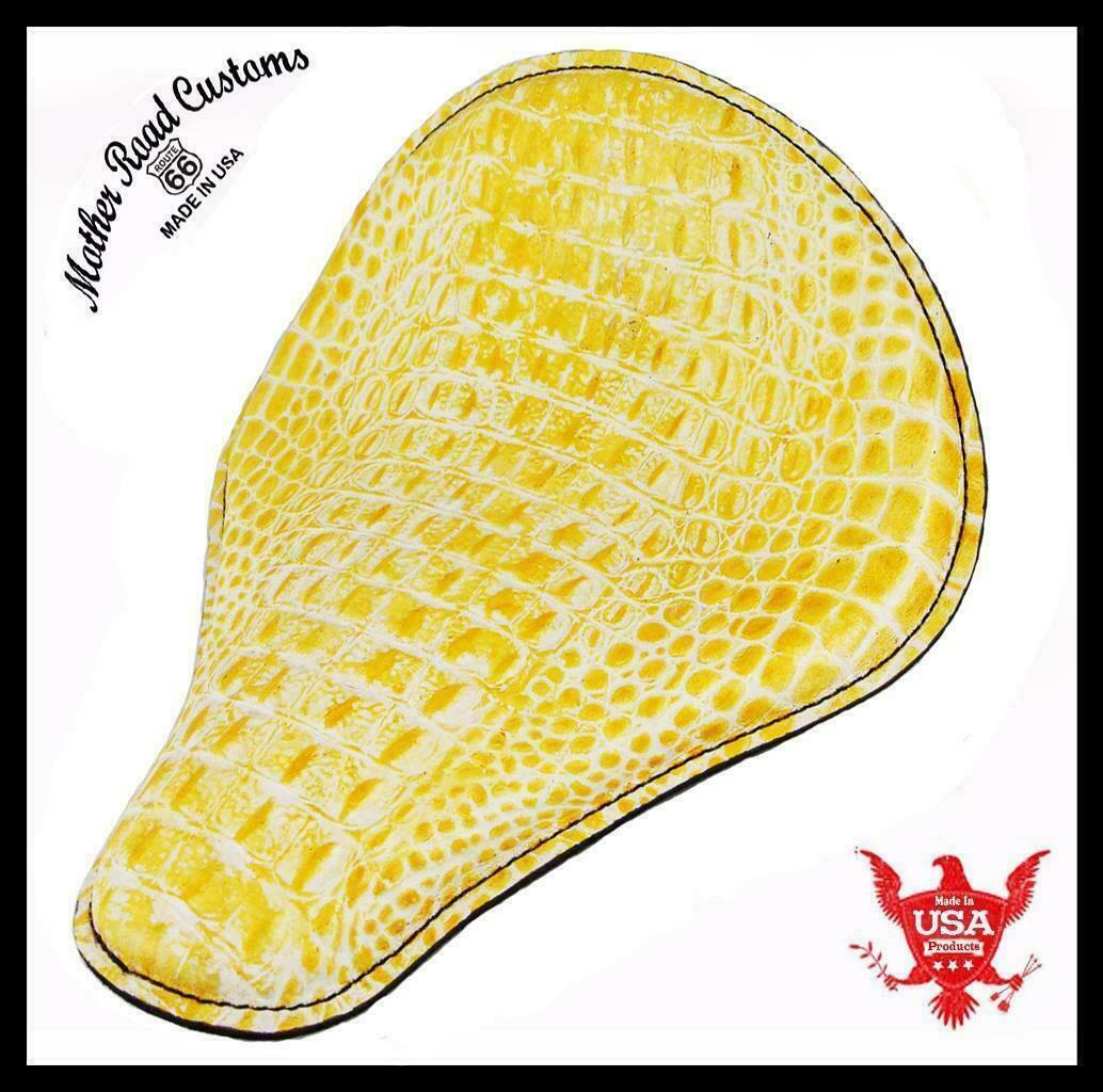 12x13" USA Made Albino Alligator Spring Seat Sportster Dyna Harley Chopper Honda - Mother Road Customs