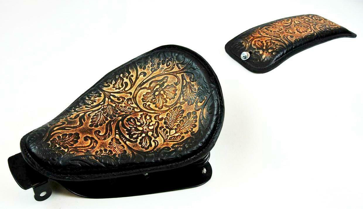 2004-2006 Sportster Harley Seat Mounting Kit & P-pad Ant Brn Nat Oak Leaf  blkcs - Mother Road Customs