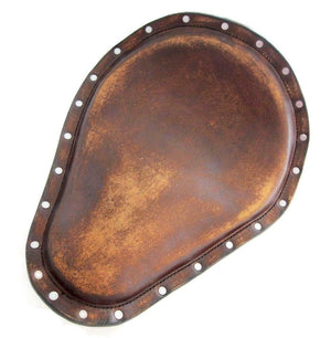Seat Chopper Bobber Harley Sportster Brown Distressed Leather Stainless Rivets - Mother Road Customs