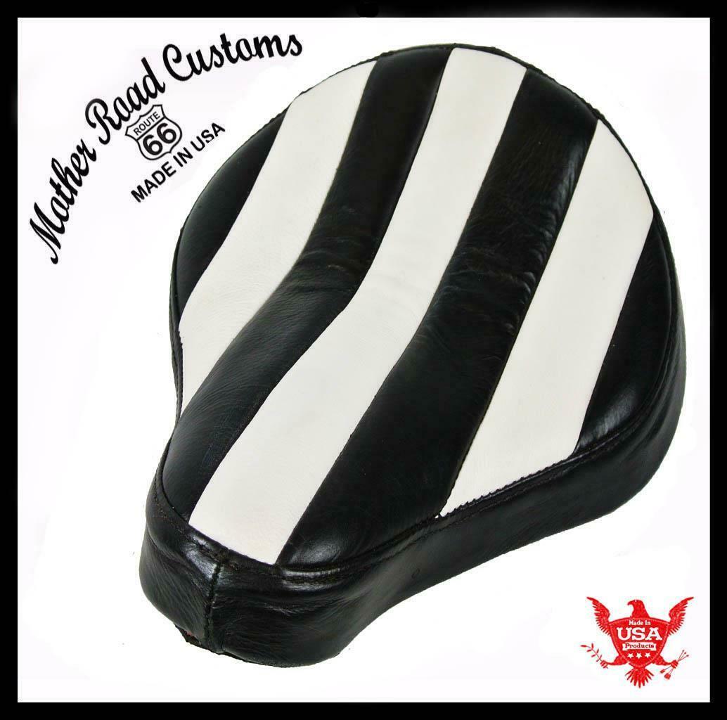 11x13 Spring Seat Black White Stitch Spring Chopper Sporster Dyna Harley Bobber - Mother Road Customs