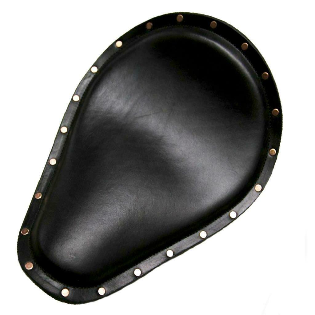 Spring Solo Seat Harley Sportster 12x15" Black Leather Copper Rivets