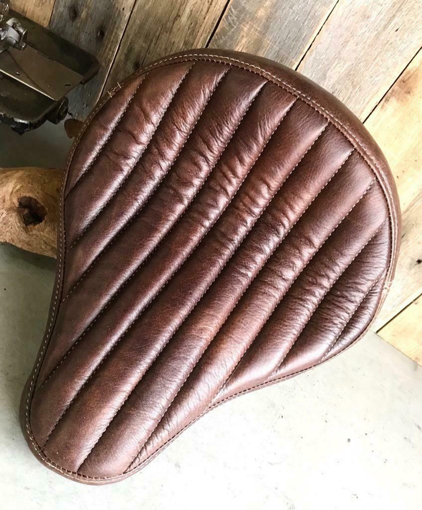 12x13" Brown Tuck Roll Seat Chopper Harley Sportster Indian Bobber Bates Style - Mother Road Customs