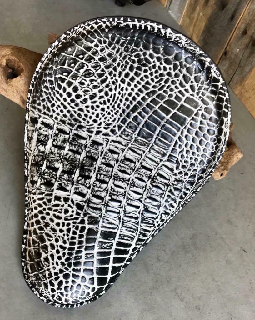 10x13 Black White Alligator Seat Chopper Bobber Harley Sportster Honda Yamaha - Mother Road Customs