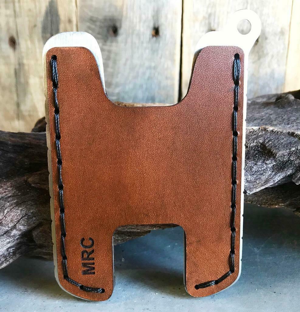 Hawk Two Minimalist Men's Women's Brown Veg Tan Leather Stainless Steel Wallet - Mother Road Customs