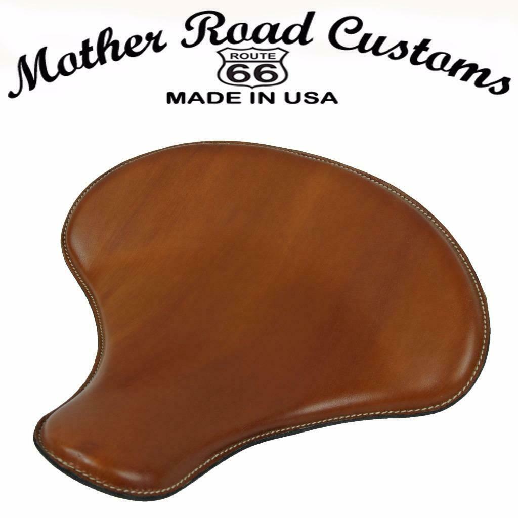 Spring Solo Tractor Seat Harley Sportster Indian Scout 15x14" Desert Tan Leather - Mother Road Customs