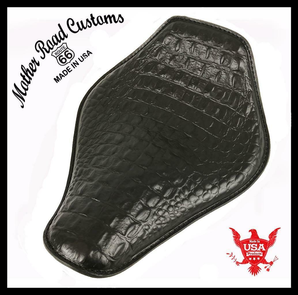 Spring Seat Chopper Bobber Harley Sportster 10x13 Black Gator Snub Nose Leather - Mother Road Customs