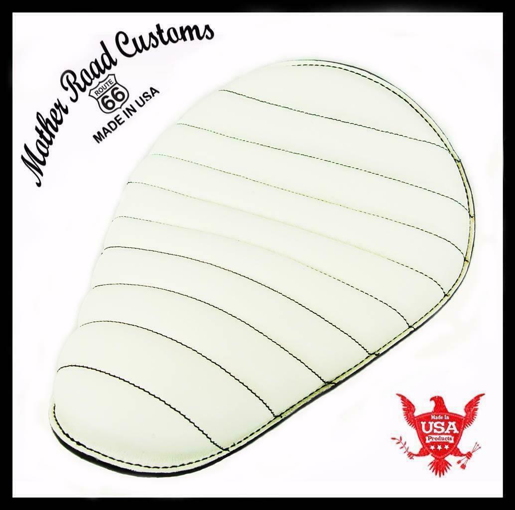 Spring Seat Chopper Harley Sportster Bobber 10x13 Tuck Leather White Black Stit