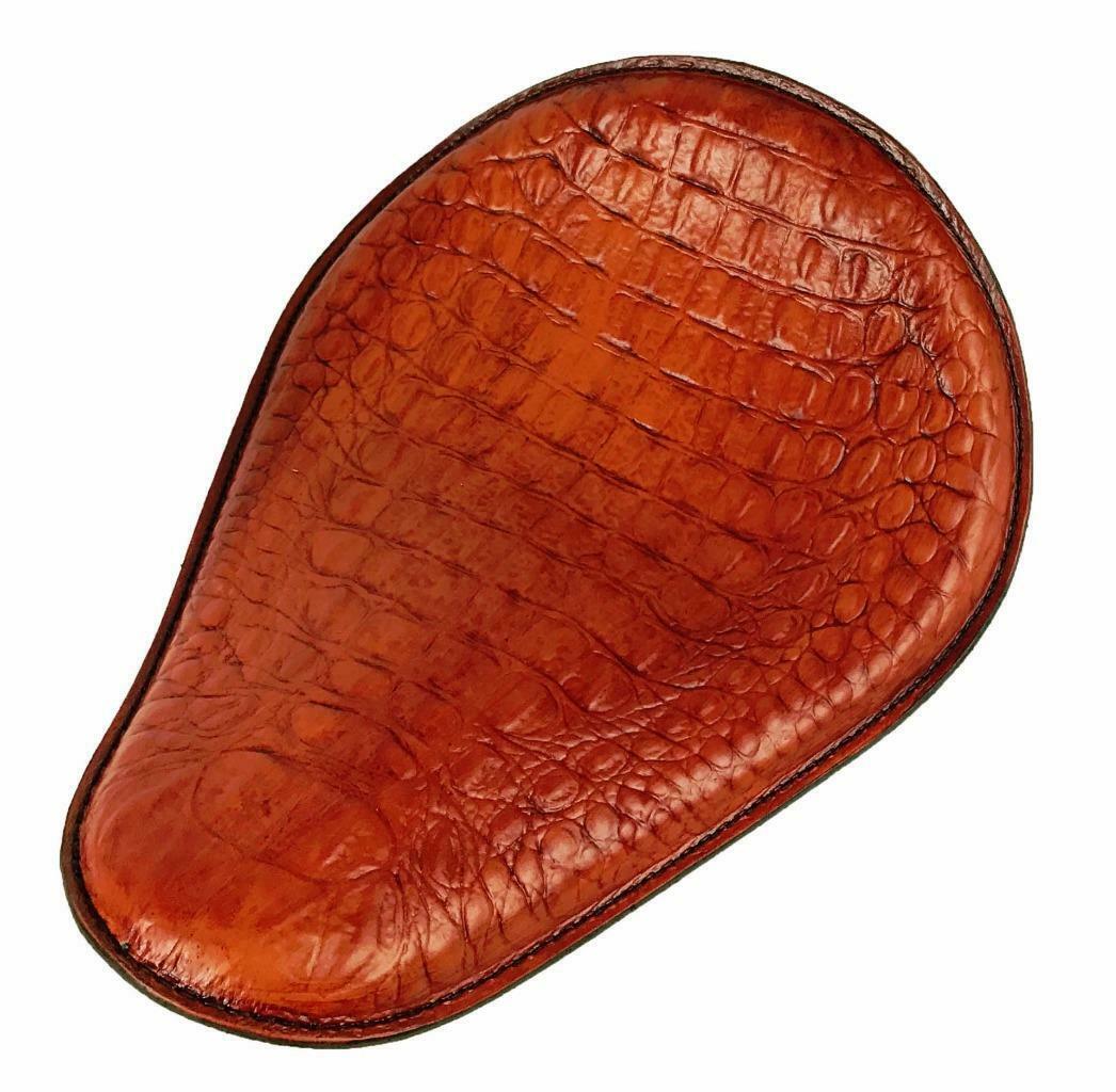 Spring Seat P-Pad Harley Sportster Chopper Bobber Honda Brown Alligator Leather