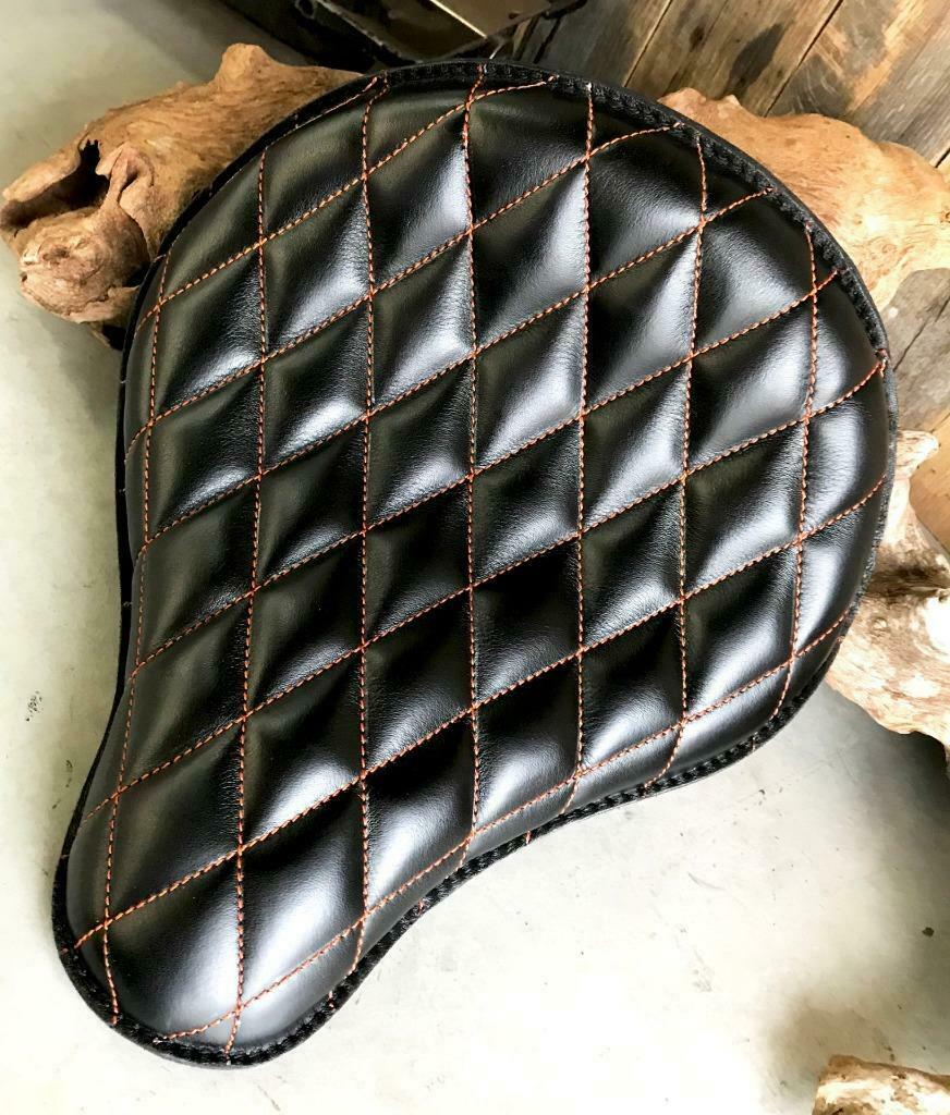 Spring Seat Chopper Sporster Dyna Harley Bobber Orange Diamond Stitched 12x13"