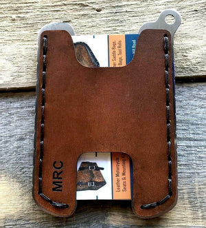 Hawk One Minimalist Men's Women's Ant Brn Tooled Leather Stainless Steel Wallet - Mother Road Customs