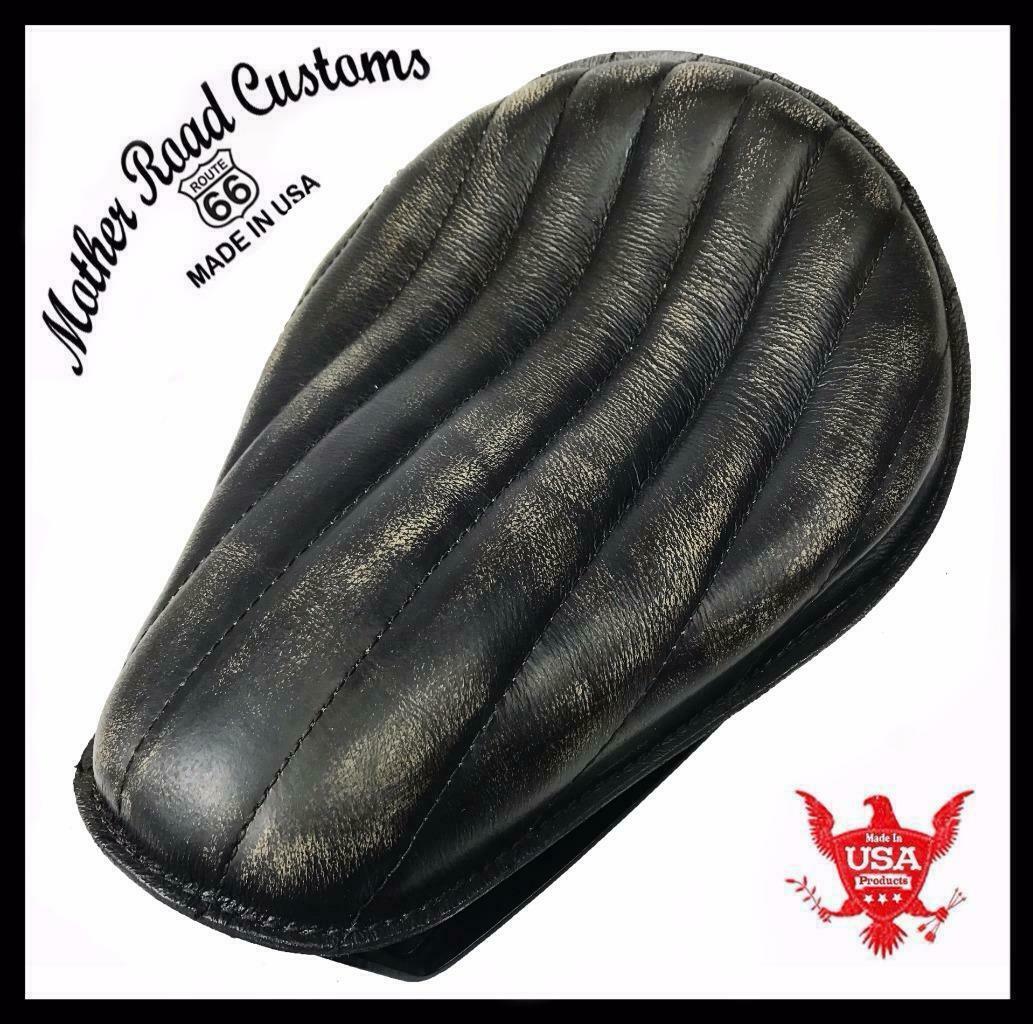 1982-2003 Harley Sportster Seat Spring Solo Black Dist tuck n Roll Leather - Mother Road Customs