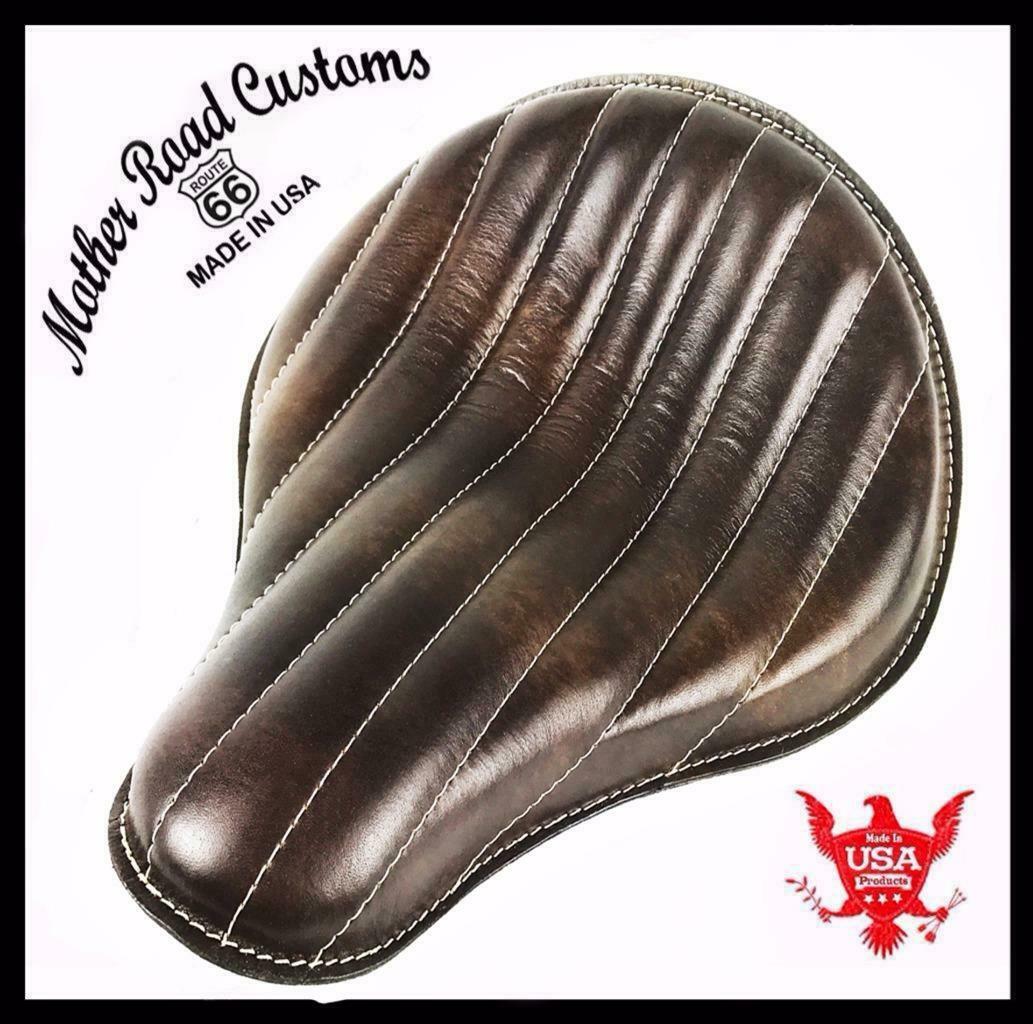 Spring Seat Chopper Harley Sportster Dyna Bobber Yamaha 12x13 Brn Tuck Roll Brn