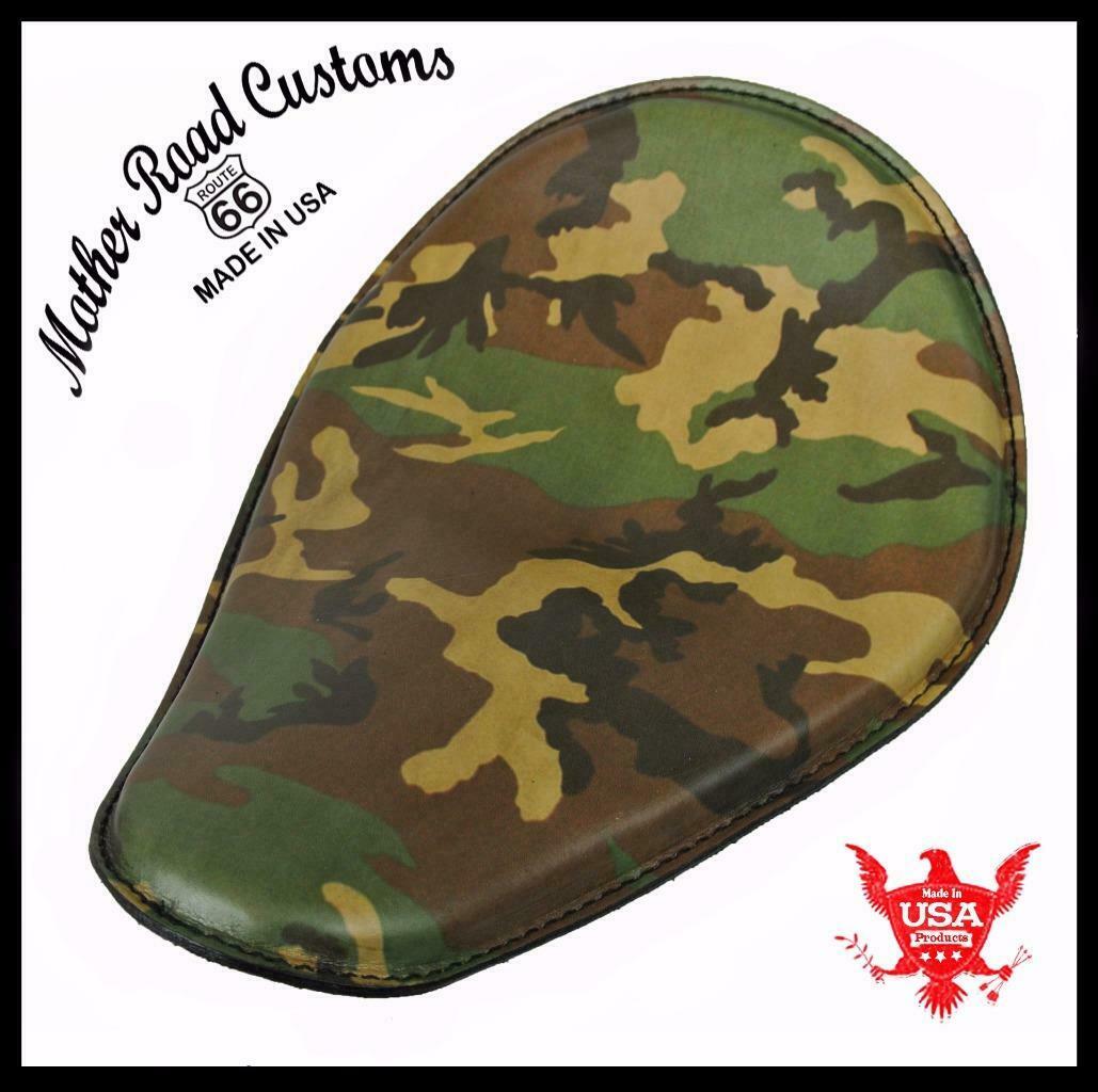 Spring Solo Seat Chopper Bobber Harley Sportster 10x13" Woodland Camo Leather
