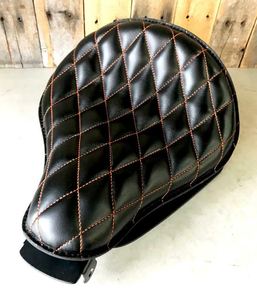 2010-2022 Sportster Harley Seat Spring Kit Black Orange Stictched 11x13x1" bkcs