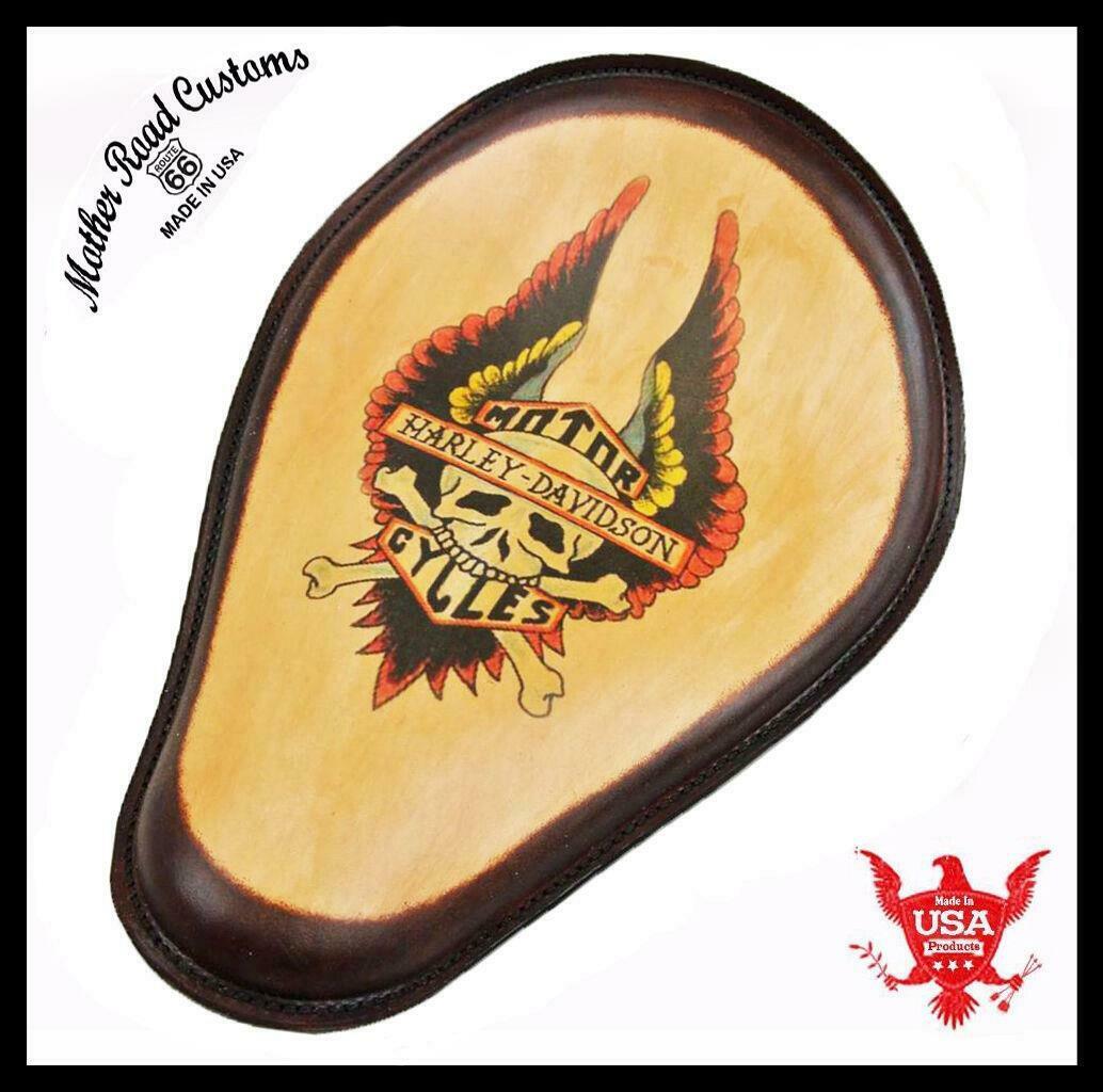 Spring Solo Seat Chopper Harley Sportster Harley Wing Tattoo Brn Frame Made USA